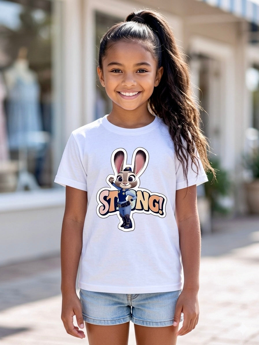 Zootopia Inspired Judy Hopps Strong T-Shirt, Bunny Police Officer Cotton Tee